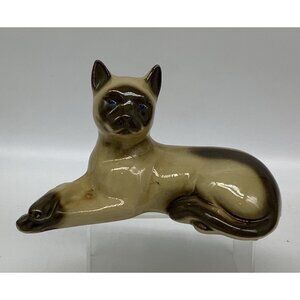 Vintage Siamese Cat Figurine Hand-Painted Ceramic 7" Brazil Collectible Home Dec